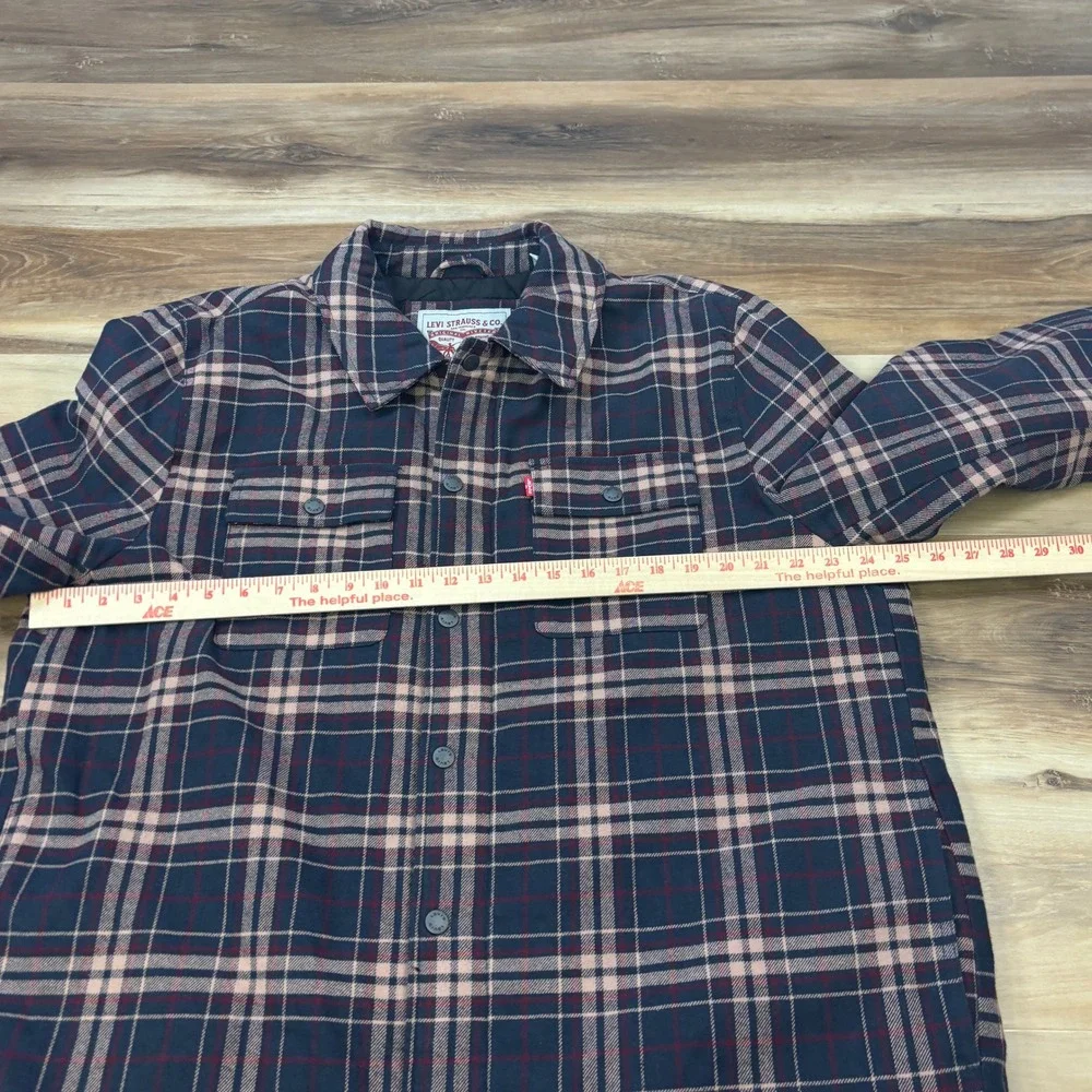 Levi's Shirt Jacket Mens XL Plaid Cotton Quilted Lining Workwear Navy Heritage - Picture 4 of 9